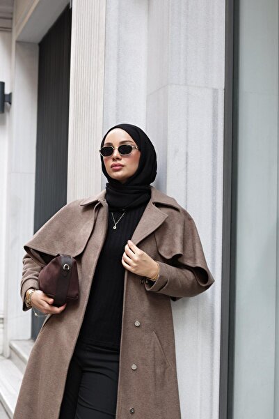 azeemprive Kısa Boy Pelerinli Kadın Kaşe Kaban