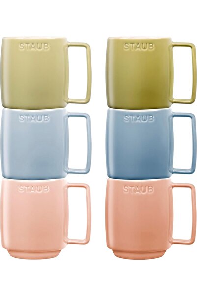 Hype Store Ceramic Mug Set, 350 Ml, Macaron Color, 6 Pieces, Microwave and Di...