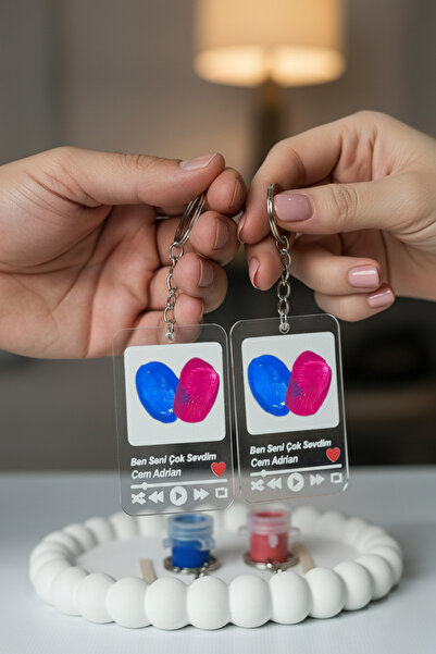 Birmem Parmak İzi Aşk Seti - Sevgili Anahtarlığı (2 Adet Karışık Şarkı Gönder...