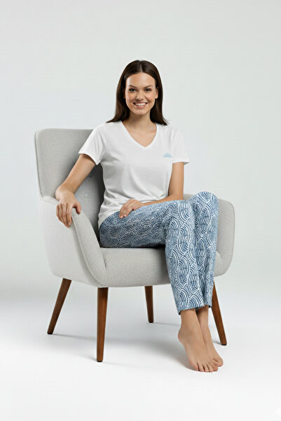 vory Women's Short Sleeve V-Neck Long Straight Leg 2-Piece Home Wear Pajama Set Vr.1.A32.R09.Y01