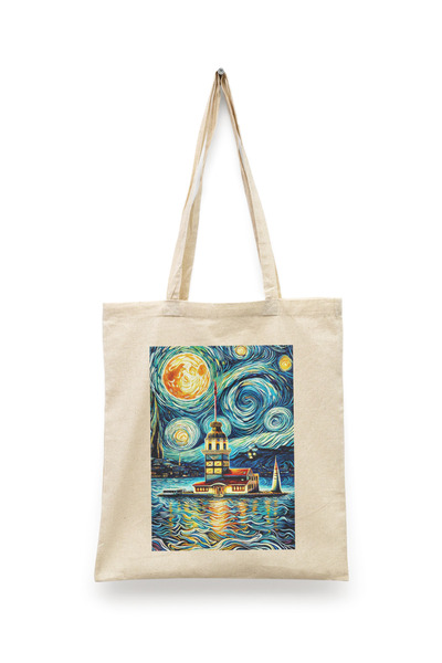 Bi Dünya Haber Watching the Maiden's Tower Istanbul Series Tote Bag B Printed Cloth Bag