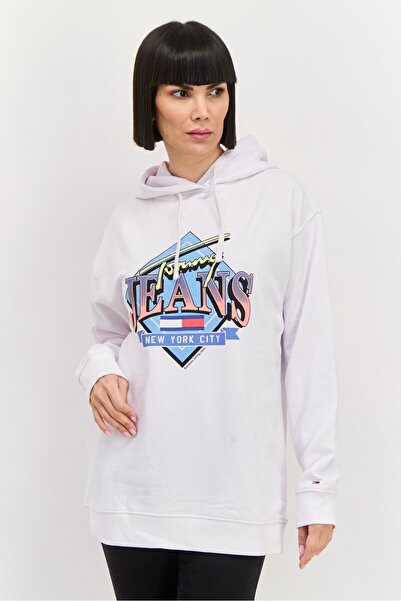 Tommy Hilfiger Tommy Jeans Women Graphic Print Long Sleeves Hoodie, White
