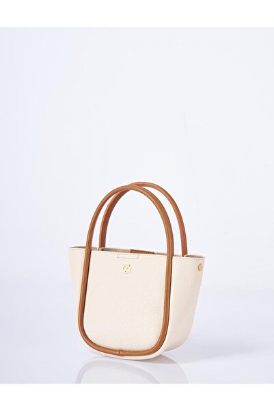Kayra Faux Leather Small Tote Bag Beige