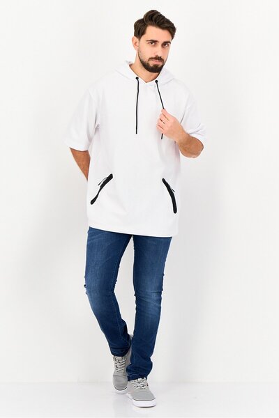 CELIO Men Solid Long Sleeve Hooded Sweatshirts, White