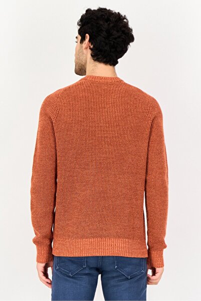 CELIO Men Crew Neck Knitted Long Sleeve Sweater, Orange