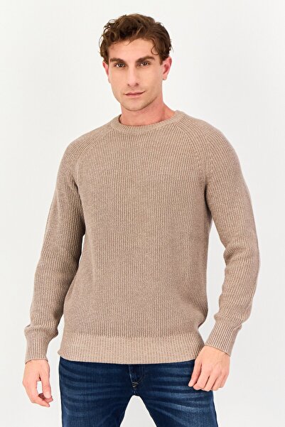CELIO Men Crew Neck Knitted Sweater, Taupe