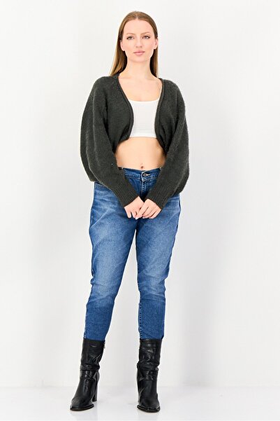 Sadie & Sage Women Split Neck Knitted Cardigan, Charcoal