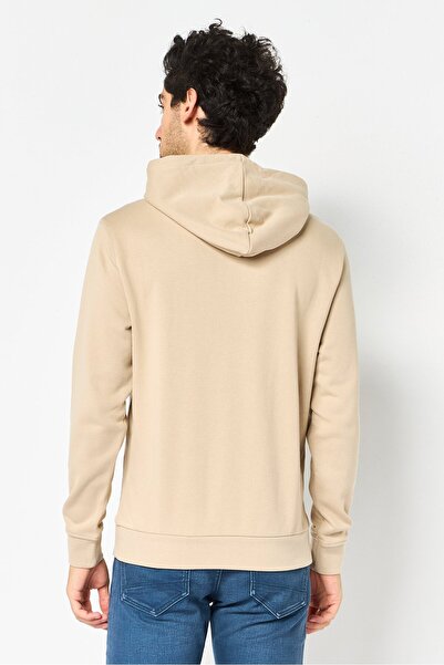CELIO Men Solid Long Sleeve Hoodie, Light Taupe
