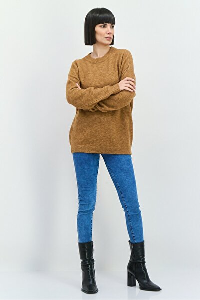 Asos Design Women Crew Neck Knitted Sweater, Brown