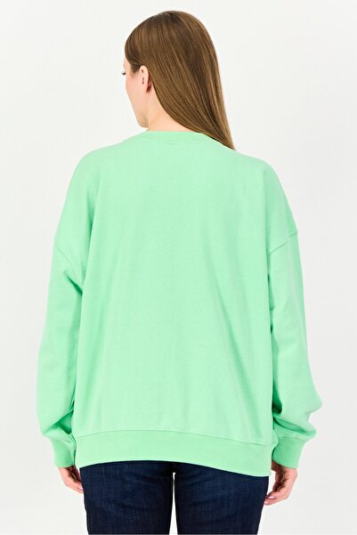 X-Girl Women Ribbed Collar Brand Logo Long Sleeve Sweatshirt, Lime Green