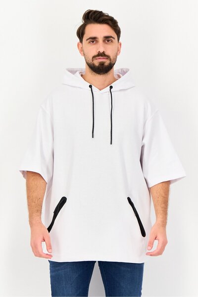 CELIO Men Solid Long Sleeve Hooded Sweatshirts, White