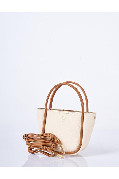 Kayra Faux Leather Small Tote Bag Beige