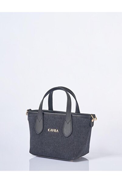Kayra Denim Bag with Logo Detail Anthracite