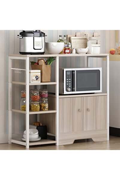 Venpara 3-Tier Kitchen Storage Rack, Coffee Corner Table & Microwave Stand with 5 Hooks