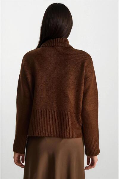 WeShaya Brown Turtleneck Long Sleeve Knit Sweater