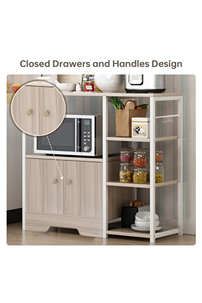 Venpara 3-Tier Kitchen Storage Rack, Coffee Corner Table & Microwave Stand with 5 Hooks