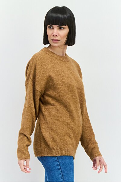 Asos Design Women Crew Neck Knitted Sweater, Brown