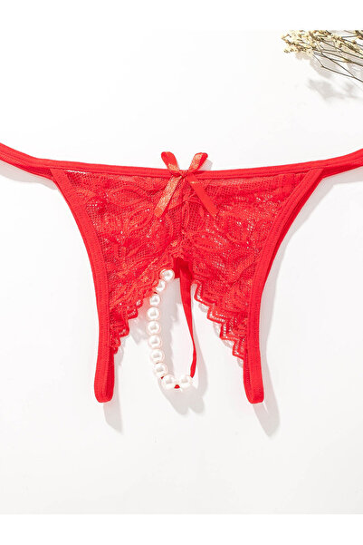 JInsh Lace Floral Printed Women Sexy T-Thong Pearl Beaded Open Crotch Hot Lady Underpants Thong