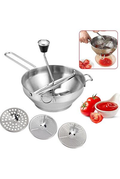 Elprico مطحنة طعام من الفولاذ المقاوم للصدأ مع 3 أقراص بمقبض يدوي