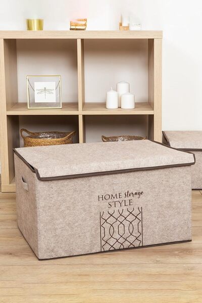 Hype Store Pazar Kapısı Keçe Çok Amaçlı Kapaklı Düzenleyici Kutu (Mega , Bej)