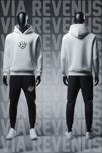 Vordevia King / Crown Printed Hooded Sweatshirt and Sweatpants Unisex Cotton Sports Set