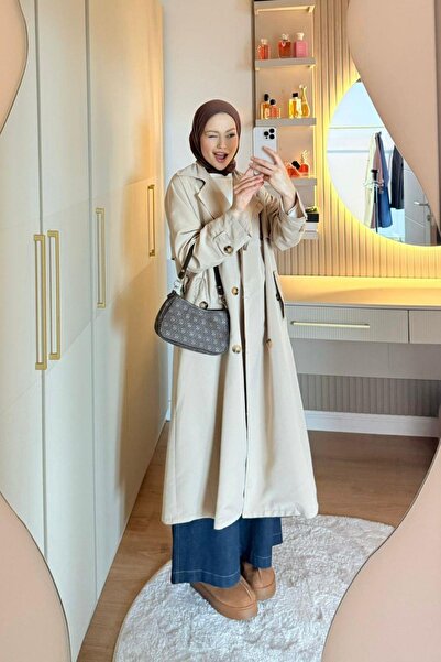 Hazamoda Τρεντσάκι με κουμπιά Quup σε μπεζ χρώμα