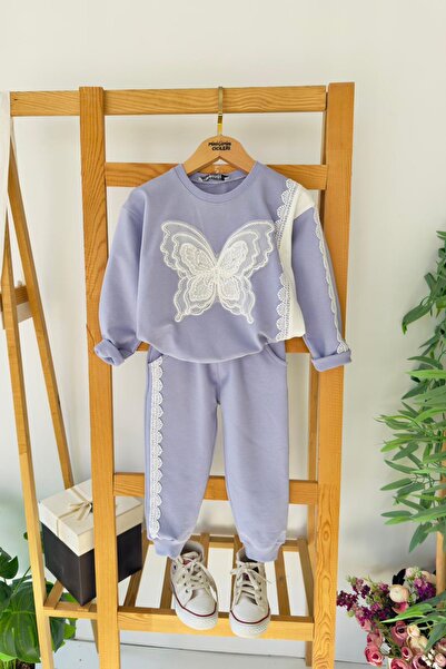 Minigimin Cicileri My Little One's Cicileri Butterfly Stone Embroidered Girl's Frilly 2-Piece Set - Lilac