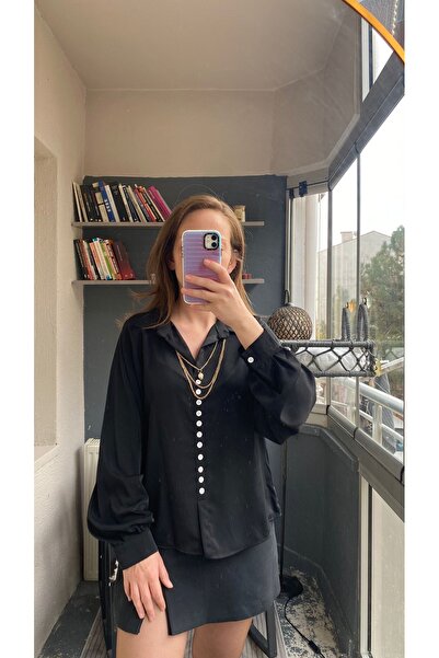 GUSERA Siyah Kolye Detaylı Gömlek