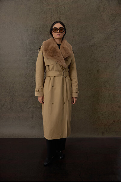 Garzia Kürklü Kemerli Kadın Trençkot
