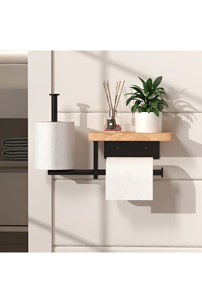 Next Trend Toilet paper holder with wooden shelf and spare roll