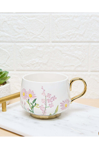 REDTAG كوب زهور أبيض بمقبض ذهبي