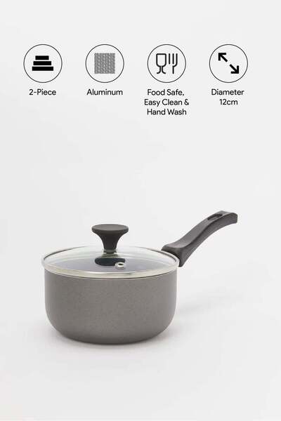 REDTAG Black Aluminum Non Stick Sauce Pan With Glass Lid (12cm)