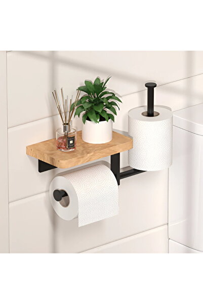 Next Trend Toilet paper holder with wooden shelf and spare roll