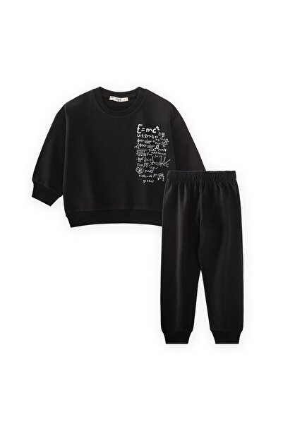 Cigit Process B Printed Tracksuit Set 2-7 Years Old Black