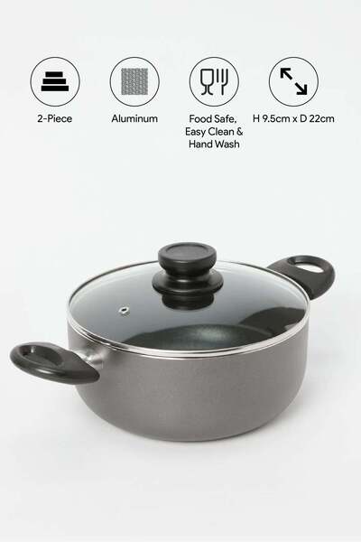 REDTAG Black Aluminum Non Stick Dutch Oven With Glass Lid (22Cm)