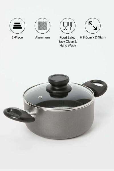 REDTAG Grey Aluminum Non Stick Dutch Oven With Glass Lid (18Cm)