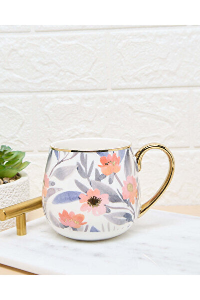 REDTAG White Floral Mug With Gold Handle