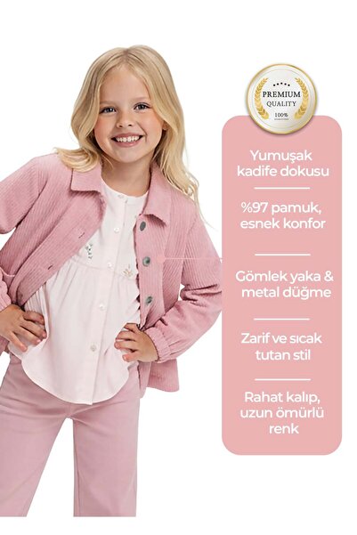 Ozmoz By Mukadder Özden Velvet Classic Dark Pink Winter Girl's Jacket