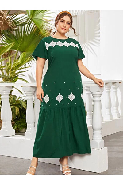 FridayIn فساتين مقاس كبير برقبة دائرية حلوة مطبوعة بأكمام عادية ومكشكشة