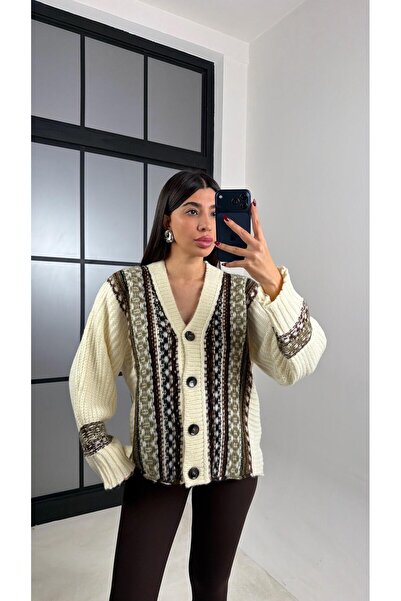 Gaus كارديجان تريكو منقوش بنمط محبوك بلون الكريم GAUS-00690