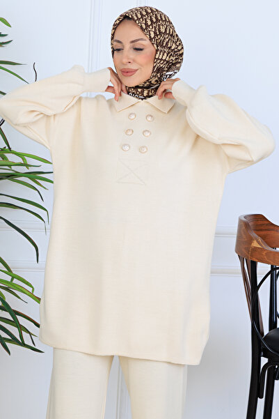 benguen Σετ πλεκτό με λεπτομέρεια με κουμπιά N7064 Χρώμα πέτρας