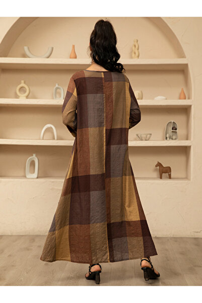 FridayIn Elegant style Round neck Color contrast Regular sleeve Long Dresses