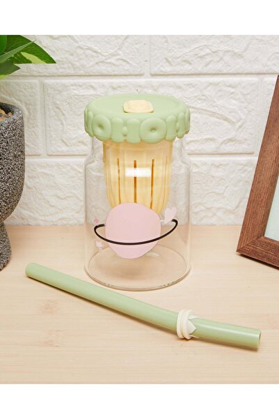 REDTAG مرطبان ماسون زجاجي أخضر مع قشة وغطاء من السيليكون (660 مل)