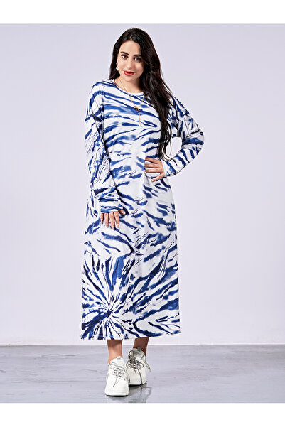 FridayIn موضة سريعة، رقبة مستديرة، نمط مموج، وصلات، أكمام عادية، فساتين طويلة