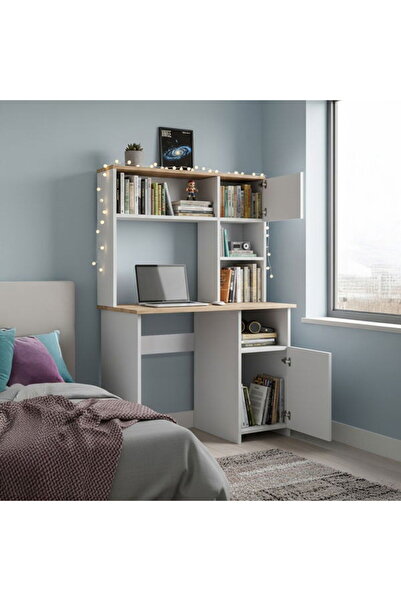 Eco Room Porto 2 Kapaklı ve Raflı Çalışma Masası - Beyaz / Atlantik Çam - 150...