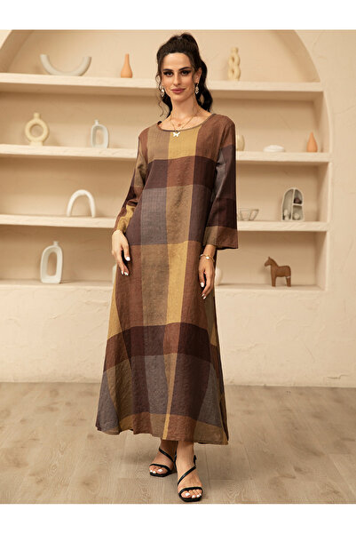 FridayIn Elegant style Round neck Color contrast Regular sleeve Long Dresses