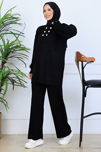 benguen Σετ πλεκτό με λεπτομέρεια με κουμπιά N7064 Μαύρο