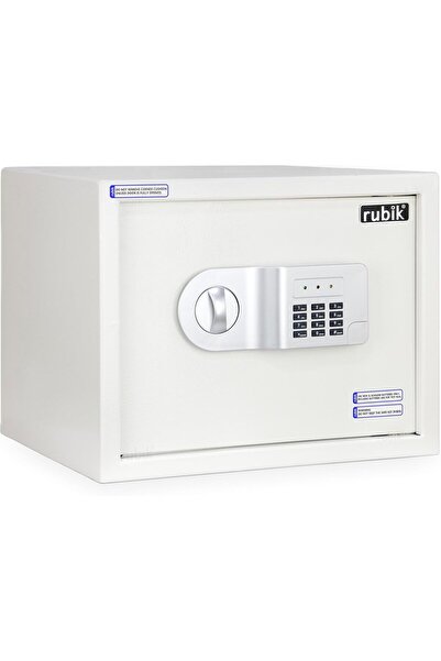 RUBIK Large Safe Box A4 Document Size with Key and Pin Code Keypad 11kg (30x38x30cm) RB30AJ White
