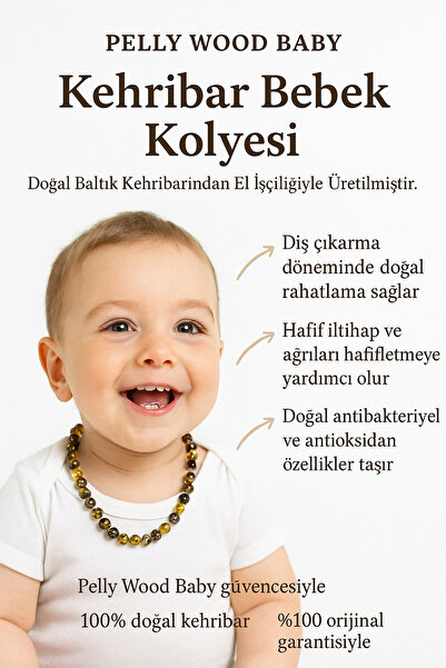 pelly wood baby Kehribar bebek kolye