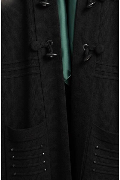 YusGos Women's Hijab Button Detailed Pocket Pearl Double Pocket Mother Cardigan